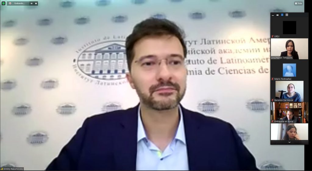 Dmitry Viacheslávovich, Director del Instituto de Latinoamérica de la Academia de de Ciencias de la Federación de Rusia, en el foro de Desarrollo Económico en la Rusia Contemporánea- Julio 2021